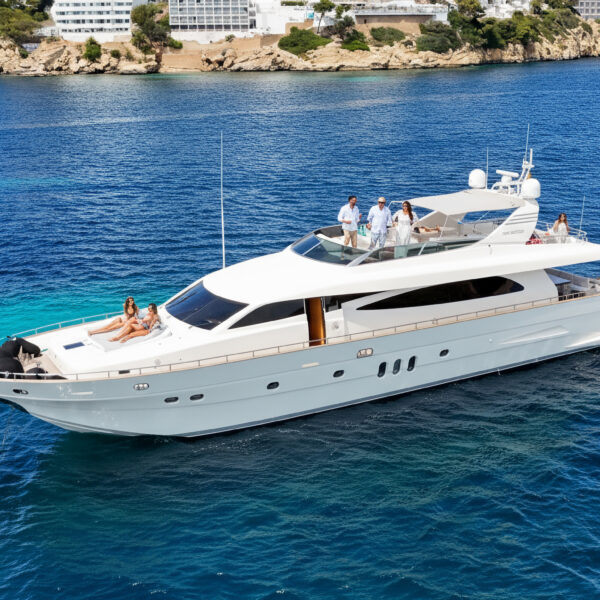 Luxury motor yacht Bromas 86ft available for charter in Mallorca with spacious deck and premium design